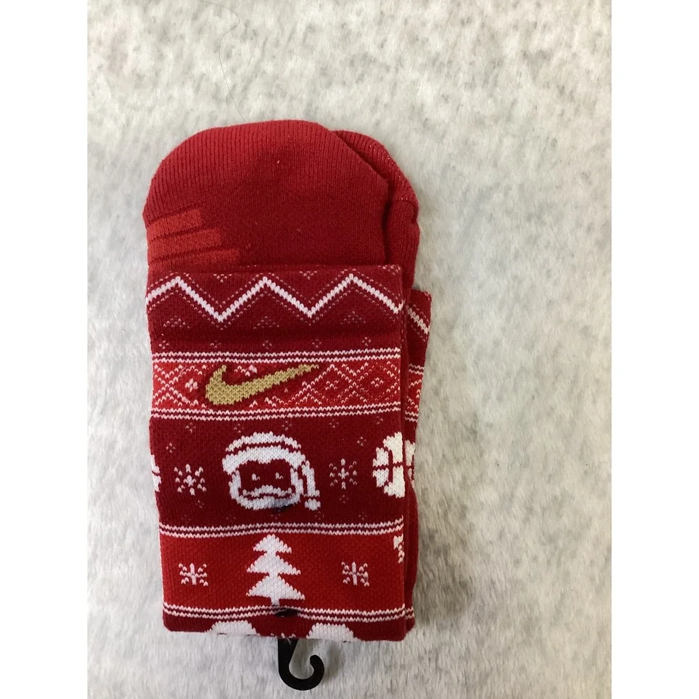 Nike Elite Christmas Socks Red White Gold Santa Fair Isle Crew Small NWOT